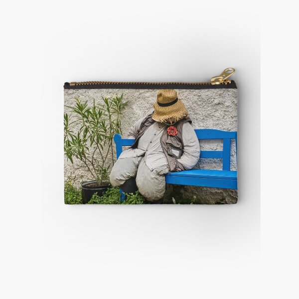 Item preview, Funny Scarecrow Resting on Bright Blue Bench designed and sold by Rogi74.