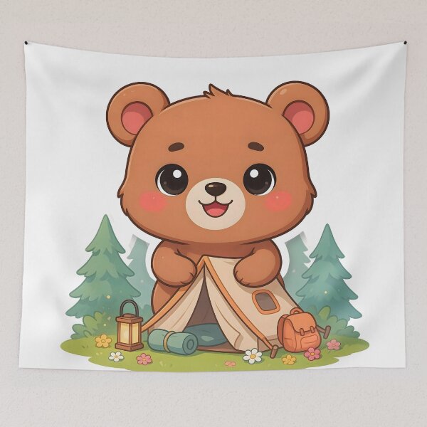 Item preview, Cute Kawaii Brown Bear Camping Tent Sticker designed and sold by ChibiPCStudio.