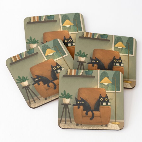 Item preview, Cozy Black Cats Reading Armchair Living Room Botanical Art designed and sold by The Upside Down.