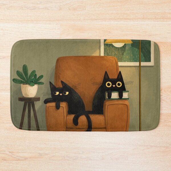 Item preview, Cozy Black Cats Reading Armchair Living Room Botanical Art designed and sold by The Upside Down.