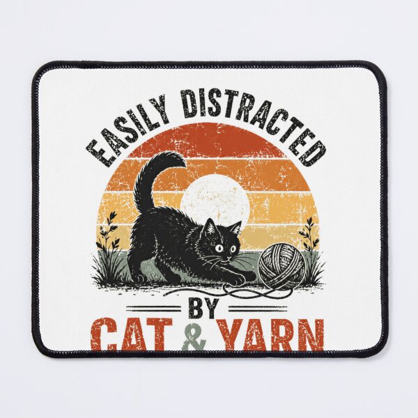 Item preview, Easily Distracted By Cat & Yarn Cat Lover Knitter Crafter designed and sold by SkeletonsDanger.