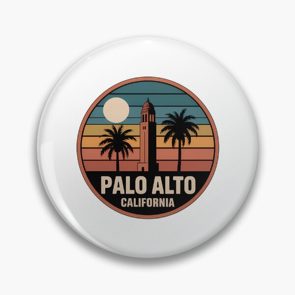 Item preview, Palo Alto California Retro Tower Palm Sunset Badge designed and sold by heckcarminas.