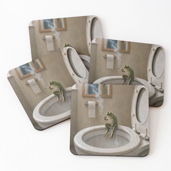Item preview, Funny Smoking Frog on Toilet Bathroom Humor designed and sold by RigyIllustrates.