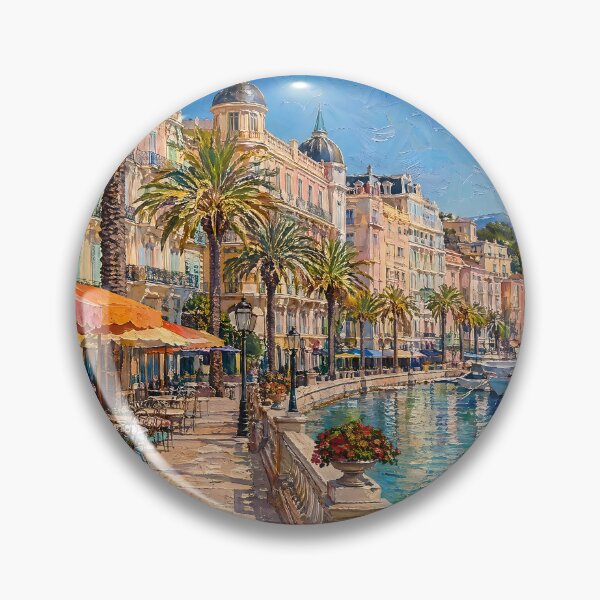 Item preview, French Riviera Harbor Promenade Oil Painting designed and sold by ArtAmbience.