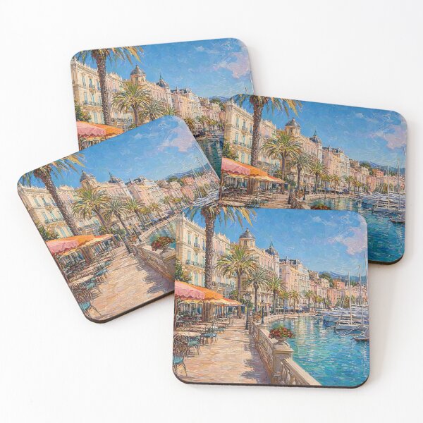 Item preview, French Riviera Harbor Promenade Oil Painting designed and sold by ArtAmbience.