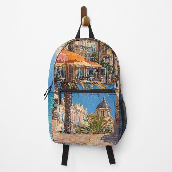 Item preview, French Riviera Harbor Promenade Oil Painting designed and sold by ArtAmbience.