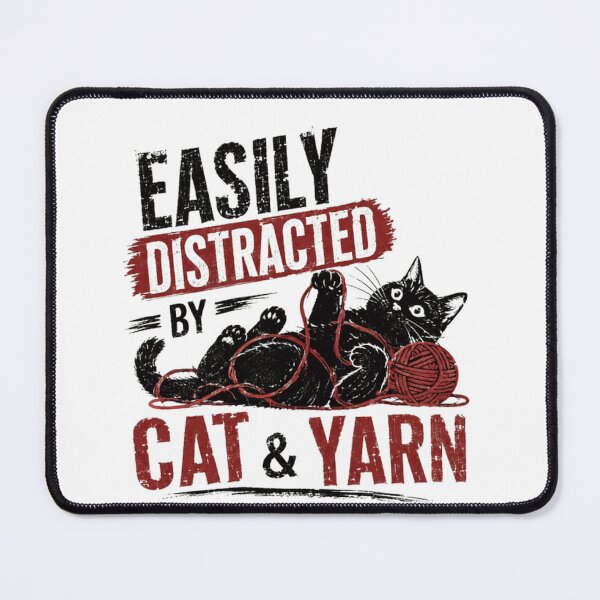 Item preview, Easily Distracted By Cat & Yarn Feline Pet Lover Hobbyist designed and sold by SkeletonsDanger.