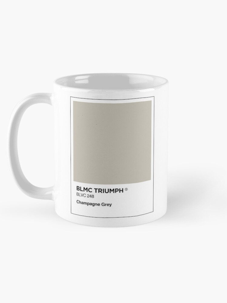 Aperçu 5 sur 6. Mug à café avec l'œuvre BL Triumph Champagne grey colour swatch Mug & Sticker créée et vendue par Lecturenotes.