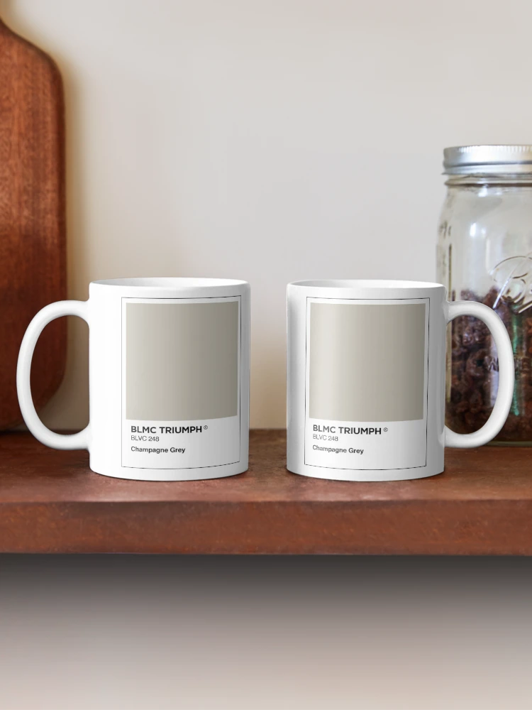 Aperçu 2 sur 6. Mug à café avec l'œuvre BL Triumph Champagne grey colour swatch Mug & Sticker créée et vendue par RJWautographics Mugs and Stickers.