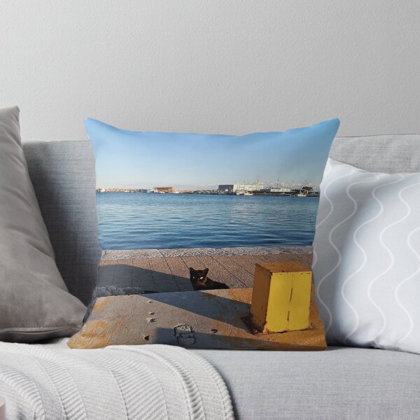 Item preview, Mischievous Black Cat in a Italian Harbor - A Seaside Encounter designed and sold by EpicVistas.