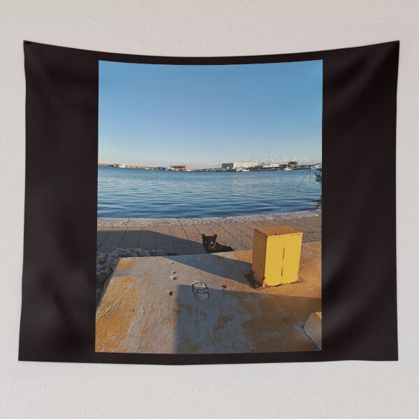 Item preview, Mischievous Black Cat in a Italian Harbor - A Seaside Encounter designed and sold by EpicVistas.