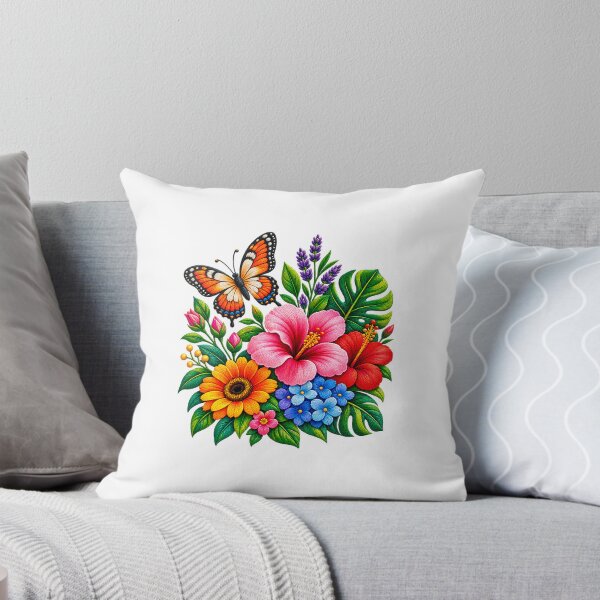 Item preview, Colorful Tropical Floral Bouquet with Butterfly – Botanical Nature Art designed and sold by Public Nature View Places.