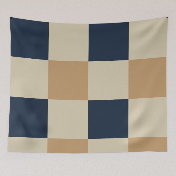 Item preview, Tan and deep navy Checkered Pattern vintage style Plaid large designed and sold by DColourMuse.