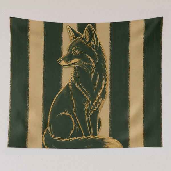 Item preview, Stylish Fox In Dark Green And Warm Orche Autumn Vintage Decor designed and sold by TheSlowShore.