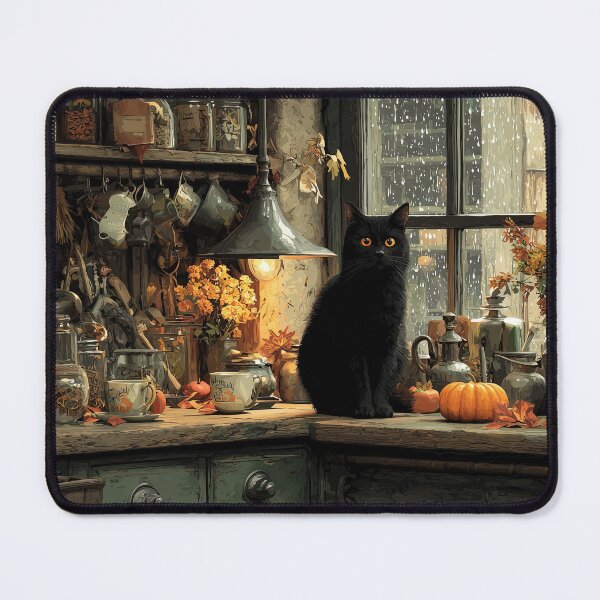 Item preview, Black Cat in a Rustic Fall Kitchen designed and sold by Erika Kaisersot.