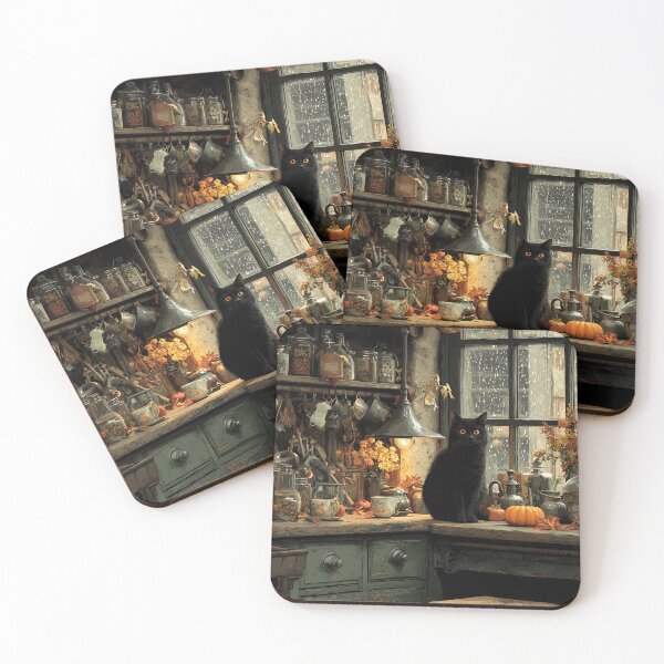 Item preview, Black Cat in a Rustic Fall Kitchen designed and sold by Erika Kaisersot.