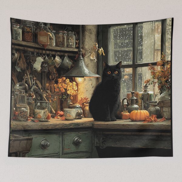 Item preview, Black Cat in a Rustic Fall Kitchen designed and sold by Erika Kaisersot.