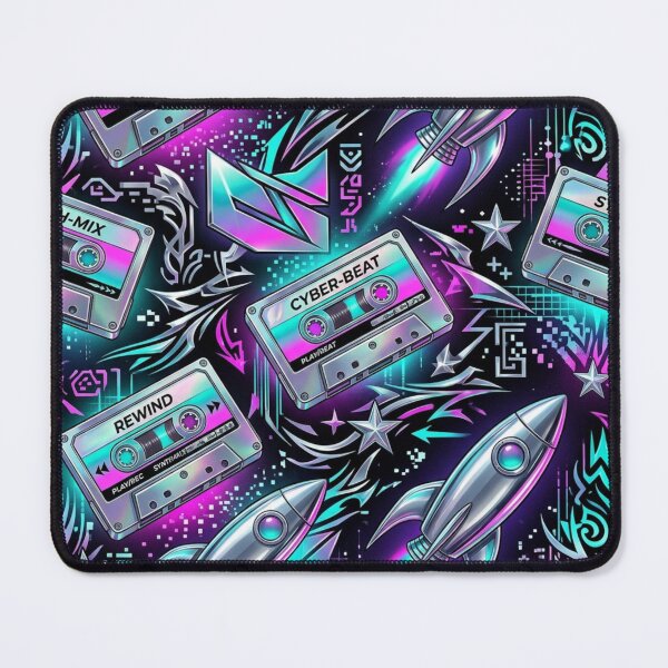 Item preview, Cassette Tapes & Chrome Rockets Y2K Cyber Pattern designed and sold by StickVerse by Owais.