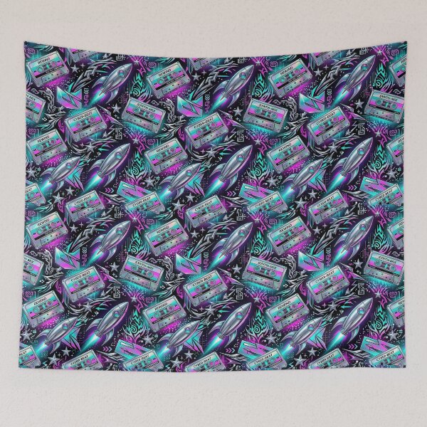 Item preview, Cassette Tapes & Chrome Rockets Y2K Cyber Pattern designed and sold by StickVerse by Owais.