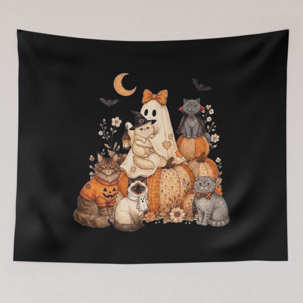 Item preview, Cute Halloween Ghost Black Cat Pumpkin Patchwork Cat Mom designed and sold by hemagamo.