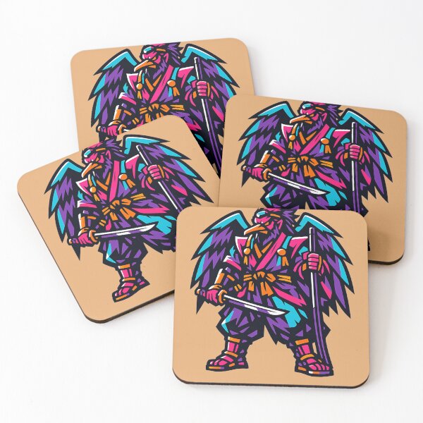 Item preview, Neon Crow Samurai – Raven Yokai Warrior with Katana designed and sold by KungPowUnicorn.