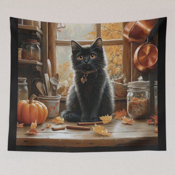Item preview, Black Cat by the Autumn Kitchen Window designed and sold by Erika Kaisersot.
