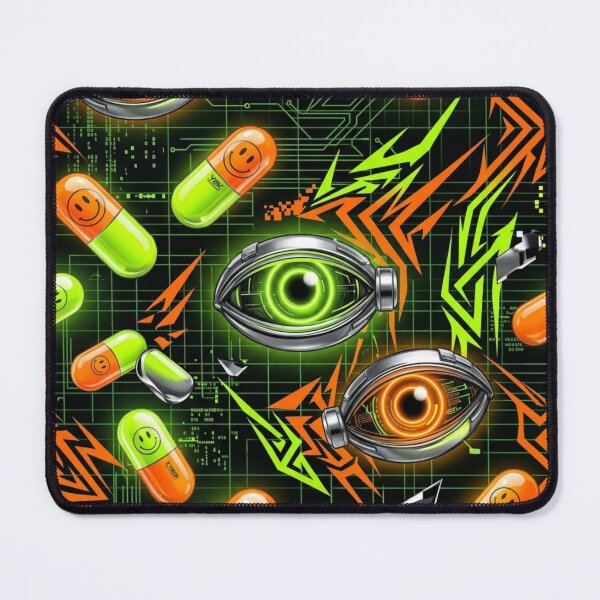 Item preview, Cyber Eyes & Smiley Pills Y2K Cyber Pattern designed and sold by StickVerse by Owais.