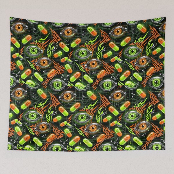 Item preview, Cyber Eyes & Smiley Pills Y2K Cyber Pattern designed and sold by StickVerse by Owais.