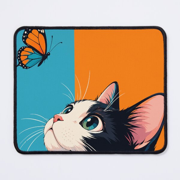 Item preview, Curious Tuxedo Cat Looking at Monarch Butterfly Graphic Art designed and sold by The Upside Down.