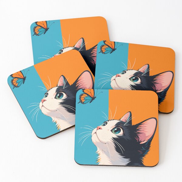 Item preview, Curious Tuxedo Cat Looking at Monarch Butterfly Graphic Art designed and sold by The Upside Down.