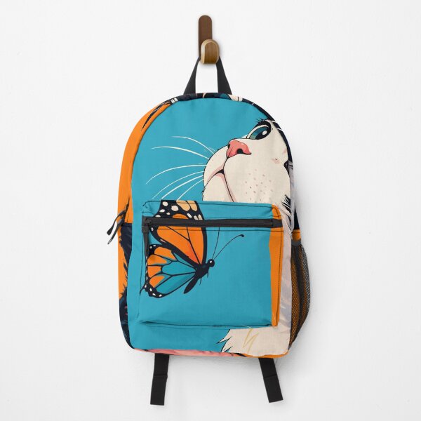 Item preview, Curious Tuxedo Cat Looking at Monarch Butterfly Graphic Art designed and sold by The Upside Down.