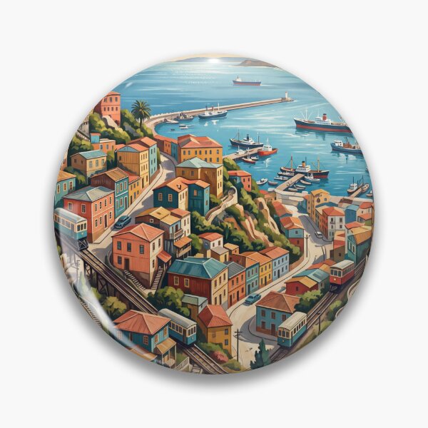 Item preview, Valparaiso Chile Vintage Travel Art – Colorful Coastal Hills designed and sold by Bomax121.
