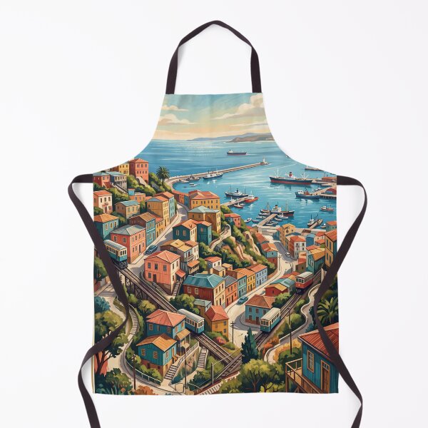 Item preview, Valparaíso, Chile: Arte de viajes vintage – Colinas costeras coloridas designed and sold by Bomax121.
