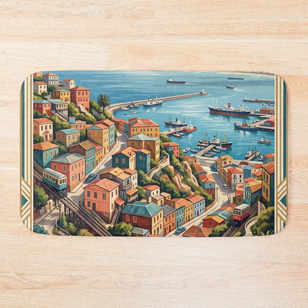 Item preview, Valparaiso Chile Vintage Travel Art – Colorful Coastal Hills designed and sold by Bomax121.