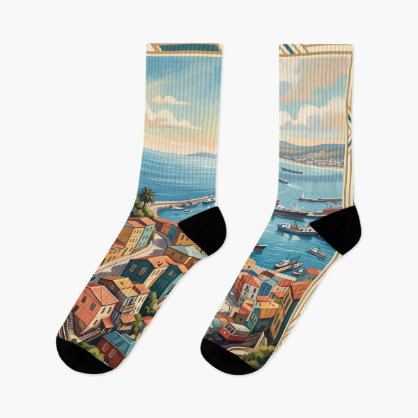 Item preview, Valparaiso Chile Vintage Travel Art – Colorful Coastal Hills designed and sold by Bomax121.