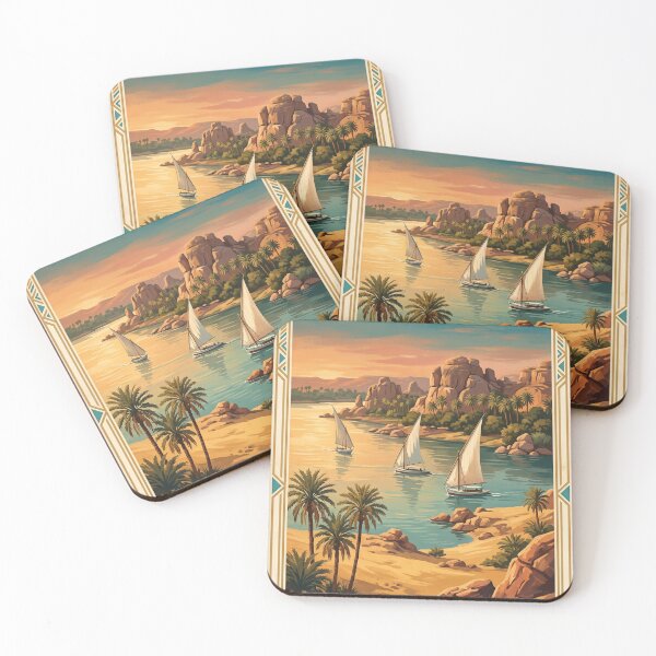 Item preview, Aswan Egypt Vintage Travel Art – Nile Felucca Boats designed and sold by Bomax121.