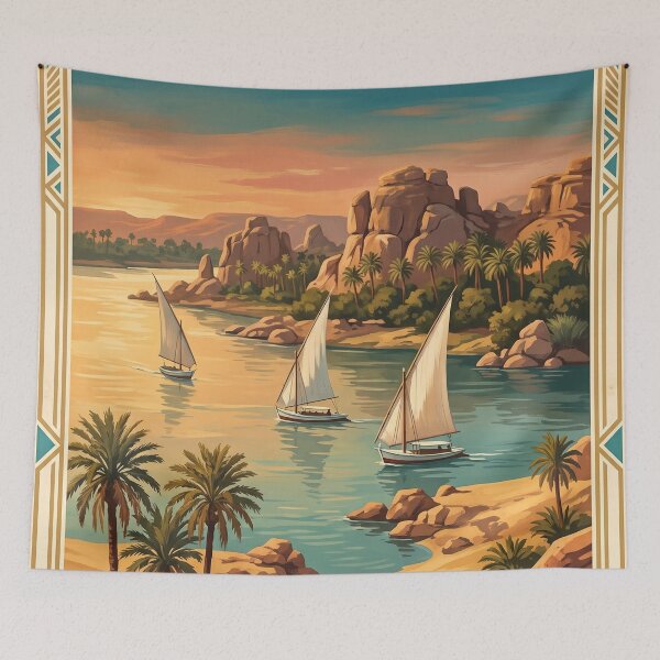 Item preview, Aswan Egypt Vintage Travel Art – Nile Felucca Boats designed and sold by Bomax121.