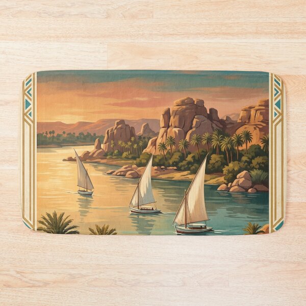 Item preview, Aswan Egypt Vintage Travel Art – Nile Felucca Boats designed and sold by Bomax121.