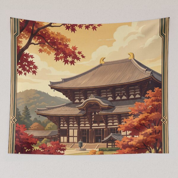 Item preview, Nara Japan Vintage Temple Travel Illustration designed and sold by Bomax121.