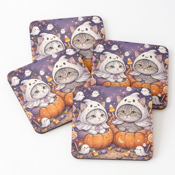 Item preview, Freda and Junior Ghost Cats in Pumpkins designed and sold by MAISON SYLVIE.
