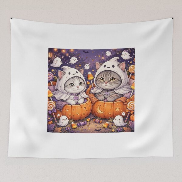 Item preview, Freda and Junior Ghost Cats in Pumpkins designed and sold by MAISON SYLVIE.