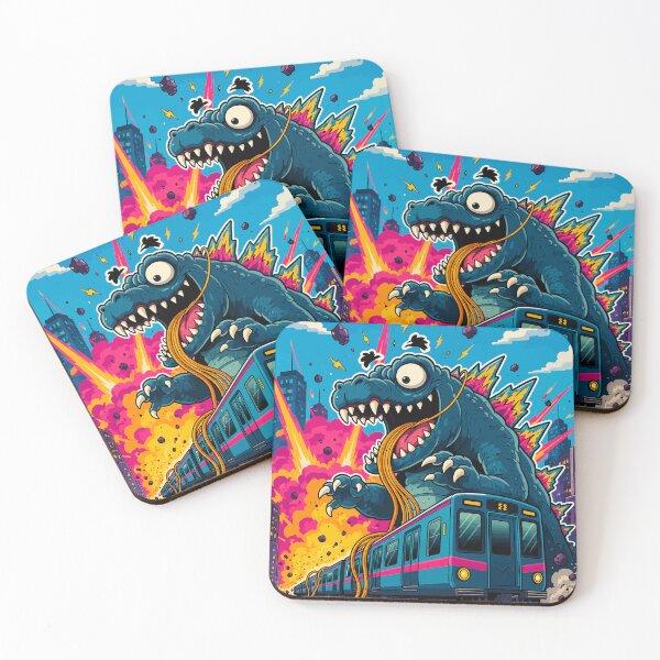 Item preview, Funny Kaiju Monster Eating Subway Train Ramen Noodle City Comic Art designed and sold by The Upside Down.