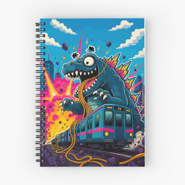 Item preview, Funny Kaiju Monster Eating Subway Train Ramen Noodle City Comic Art designed and sold by The Upside Down.