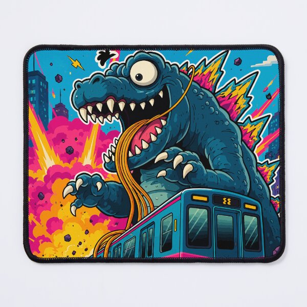 Item preview, Funny Kaiju Monster Eating Subway Train Ramen Noodle City Comic Art designed and sold by The Upside Down.