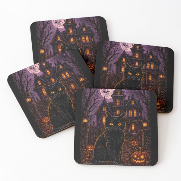 Item preview, Haunted House Black Cat Halloween Vintage Gothic Moon Design designed and sold by JessArty ⭐⭐⭐⭐⭐.