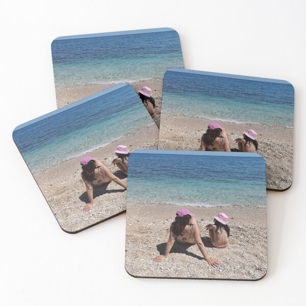Item preview, Mother and Daughter Watching the Sea - Pink Beach Hats Summer Vibes designed and sold by EpicVistas.