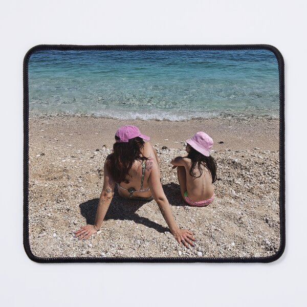 Item preview, Mother and Daughter Watching the Sea - Pink Beach Hats Summer Vibes designed and sold by EpicVistas.