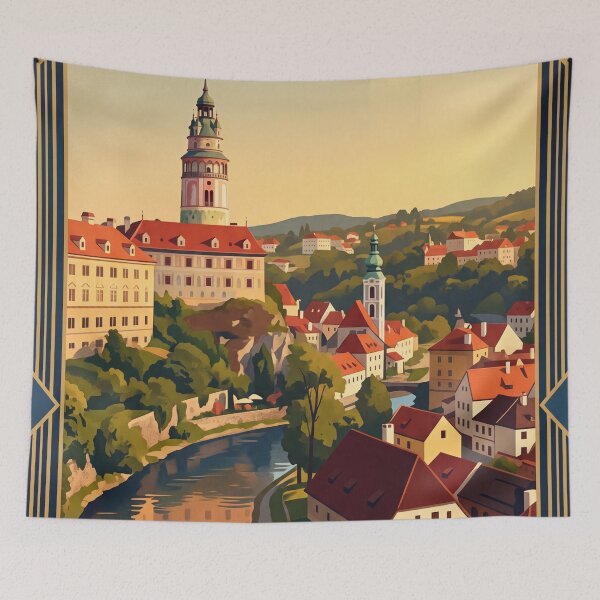 Item preview, Cesky Krumlov Czech Vintage Travel Illustration designed and sold by Bomax121.