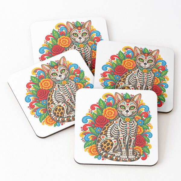 Item preview, Mexican Folk Art Bengal Cat Sugar Skull – Día de los Muertos Skeleton Cat designed and sold by newnomads-art.
