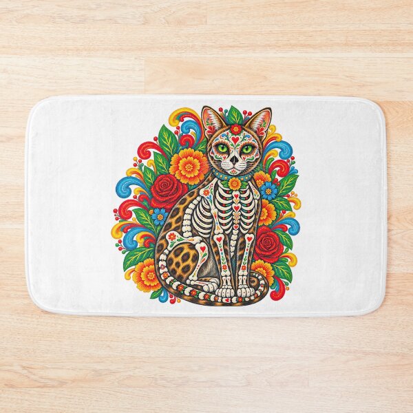Item preview, Mexican Folk Art Bengal Cat Sugar Skull – Día de los Muertos Skeleton Cat designed and sold by newnomads-art.